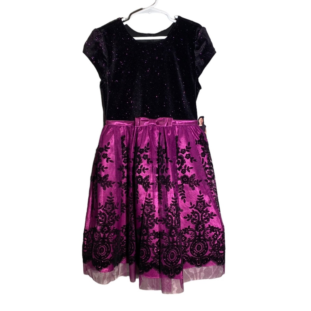 Girls Jona Michelle Festive Dress Size 8 Black and Purple Sparkle‎